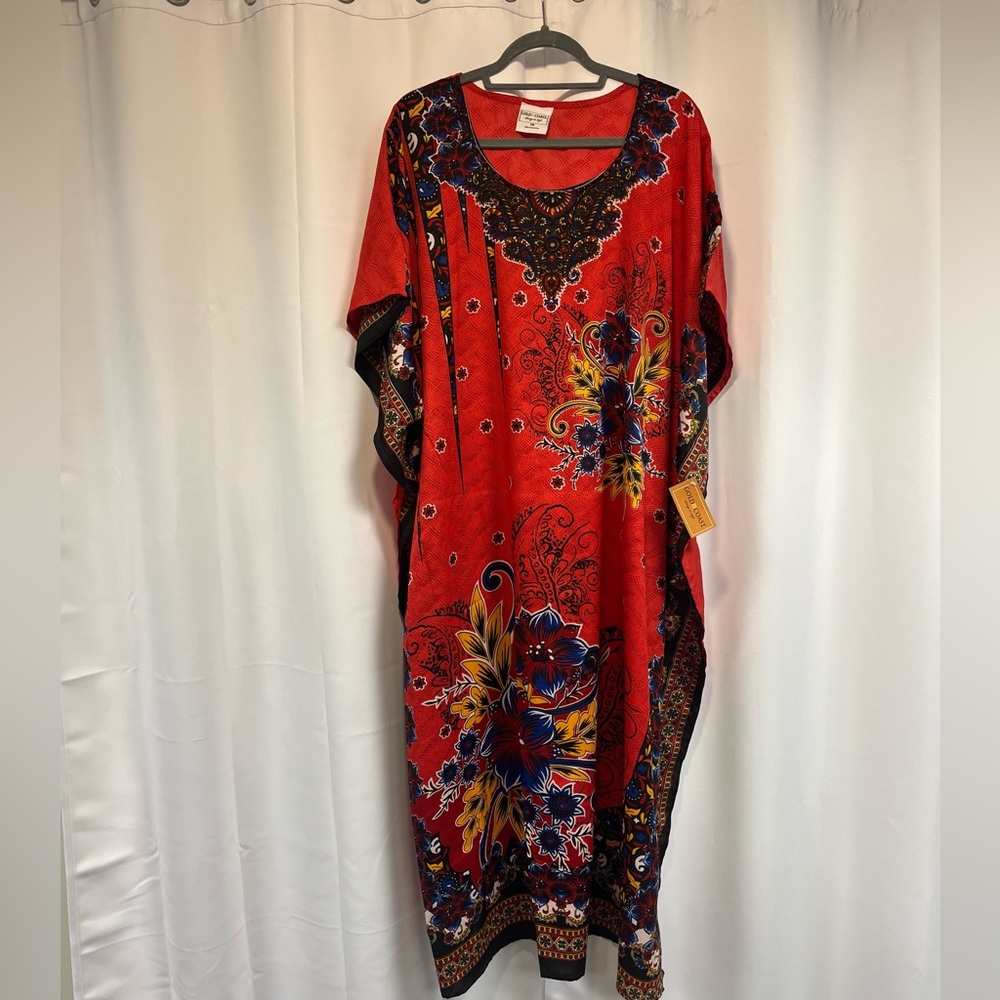NWT- Vibrant Red Floral Caftan Dress